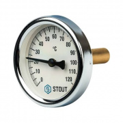 Термометр биметаллический аксиальный STOUT - 1/2" (D63мм, 0-120°C, с самоуплотнением и гильзой 50мм)